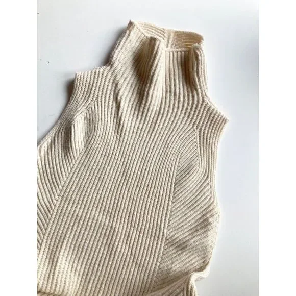 VINCE Ivory Cream Wool Cashmere Rib Knit Sleeveless Turtleneck Sweater, Size S - Picture 8 of 13